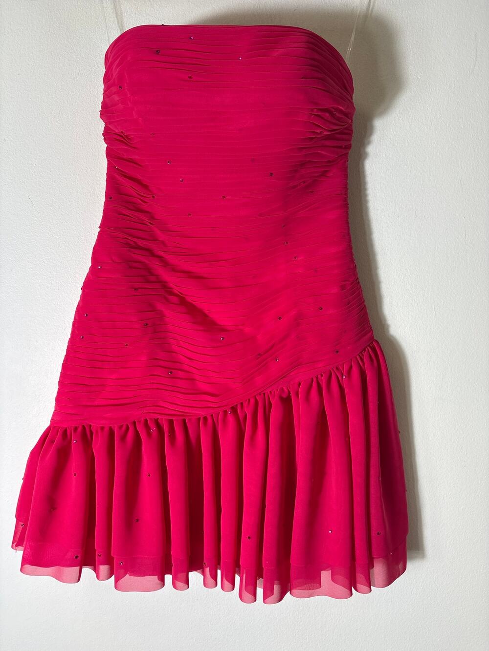 NWT Stacees Hot Pink Strapless Ruched Mini Dress Sz 0